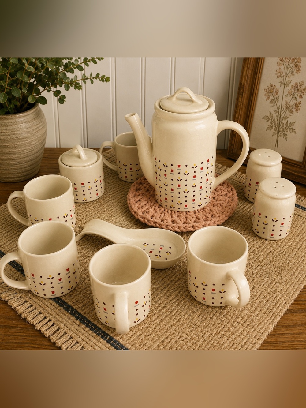 VINTAGE CERAMIC TEA SET Cream Floral Pattern – 12 pièces